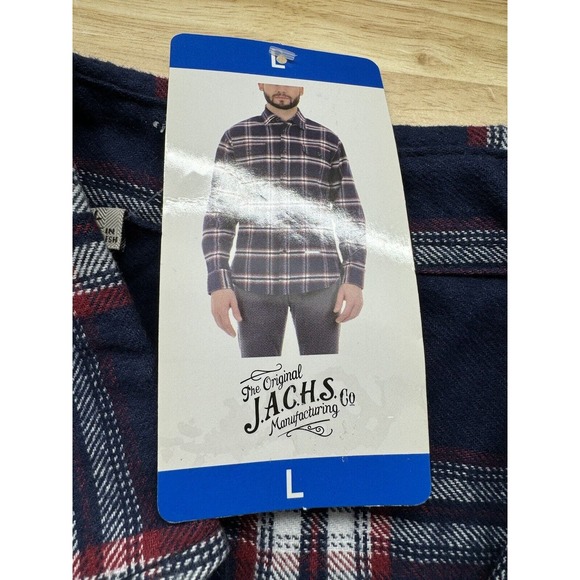Jachs Navy/Red Plaid Soft Heavyweight Flannel Long Sleeve Shirt Men's Large NWT - Picture 4 of 5
